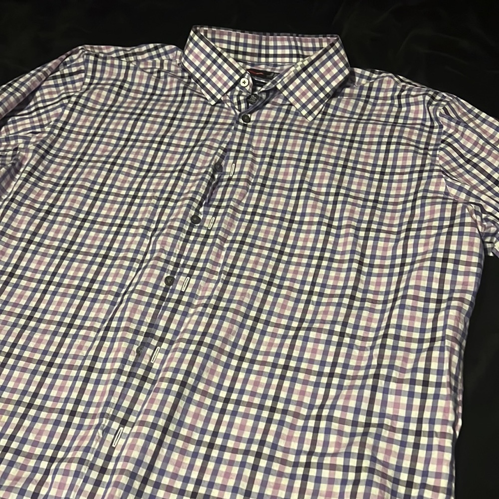 JF J.Ferrar Slim Men Dress Shirt Purple Plaid Size XL